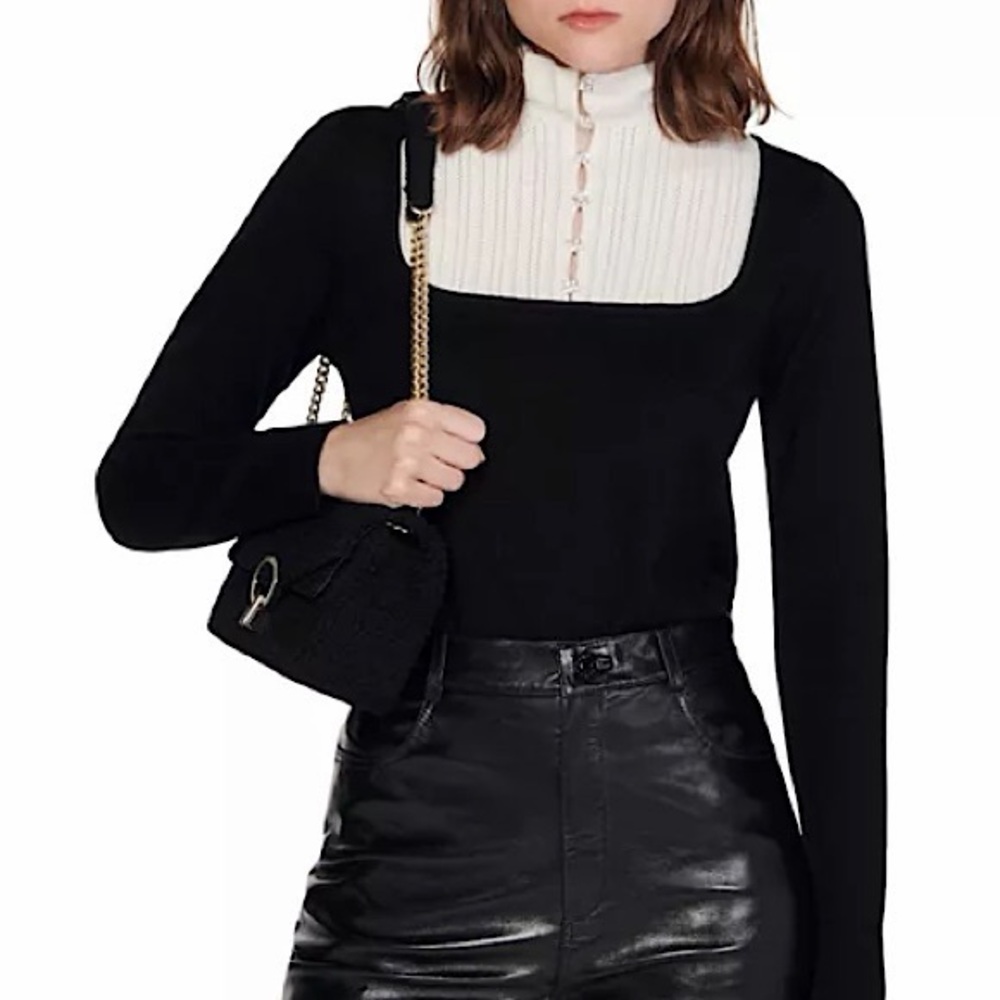 NWT Sandro 2-In-1 Effect Jumper Leny Mock Neck Sweater
